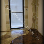 duncanville-office-floor-stain acid stained overlay with stamped flagstone concrete and verticle stamping